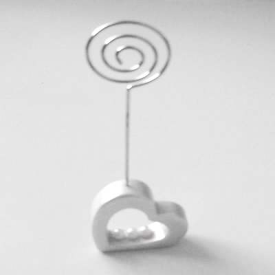 Wedding or Engagement Name Place Card Holder White Heart Silver stand - bomboniere
